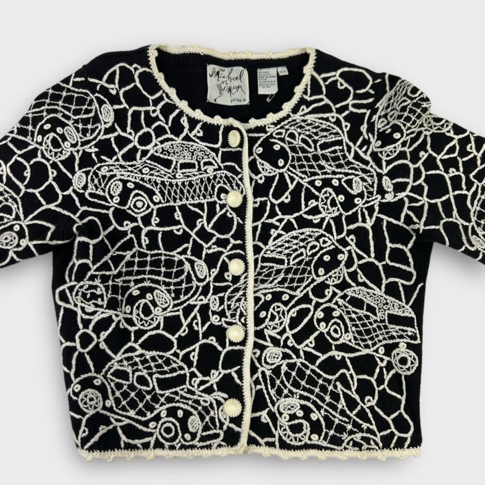 Michael Simon Vintage Car Embroidered Cardigan Sweater - Picture 5 of 6